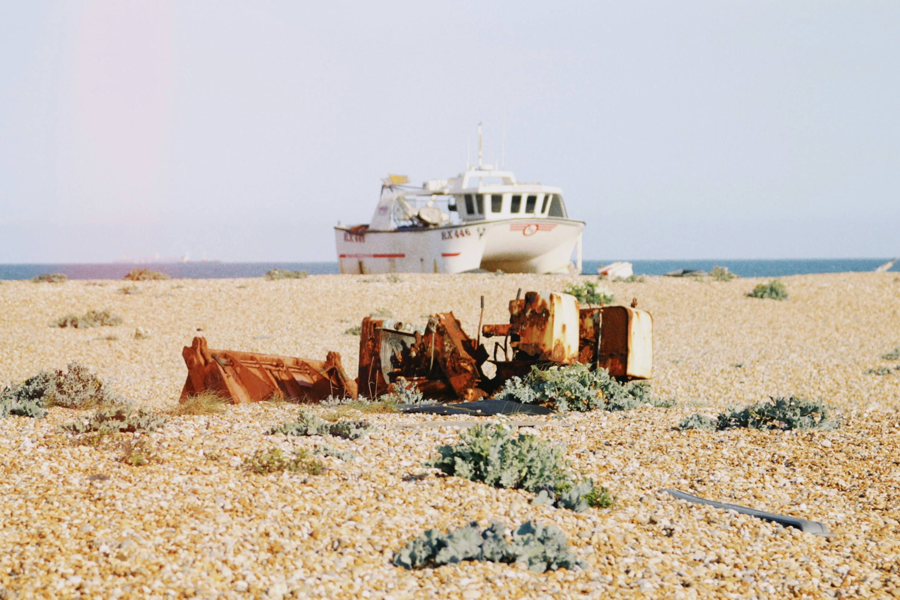 Dry seabed and desert sands near the former shores of the Aral Sea.