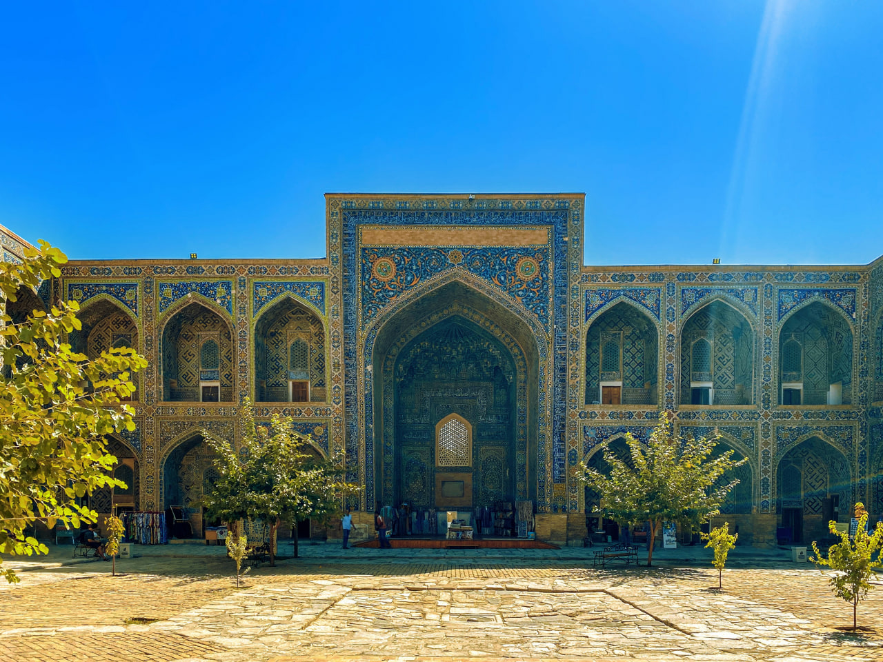 Aerial view of Bukhara with its historic mosques and squares.