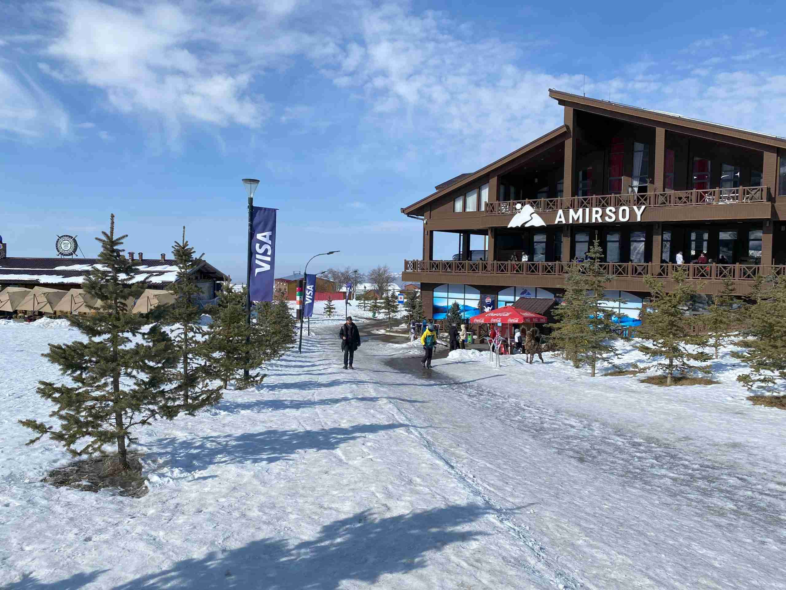 Cable cars and mountain slopes in Amirsoy, Tashkent region.