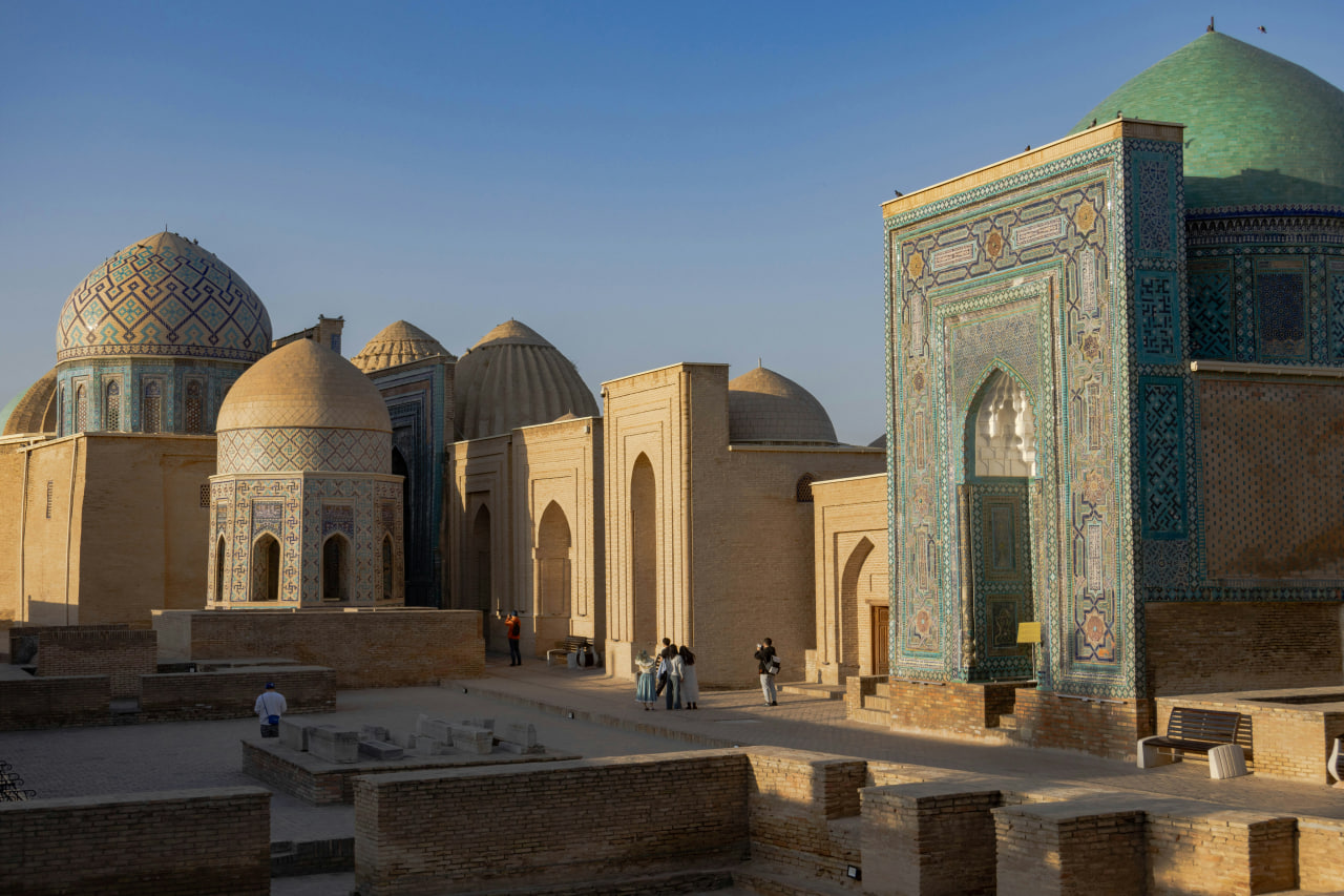Ancient blue domes shining under the Samarkand sun.