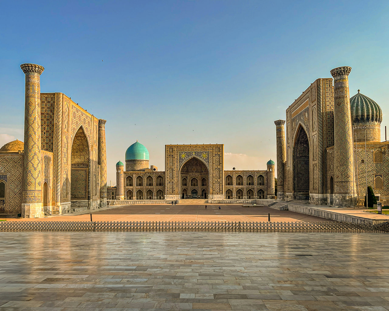 Registan Square in Samarkand at golden hour