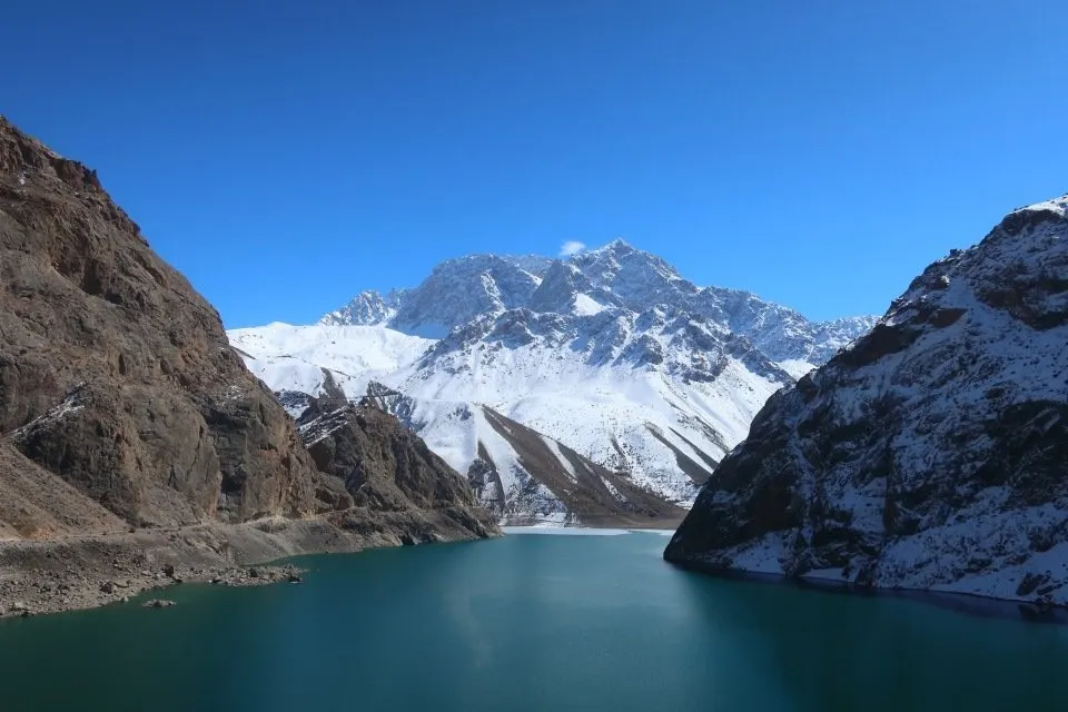 Traditional village houses near the Shing River, Tajikistan's Seven Lakes area.